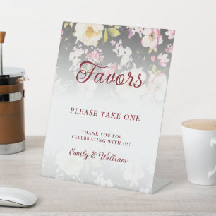 Watercolor Pink Yellow Roses,black blurred,Wedding Pedestal Sign