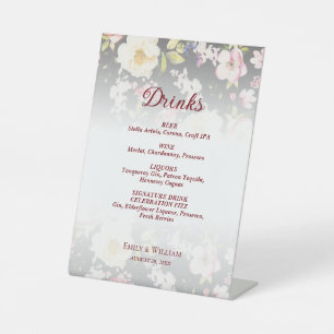 Watercolor Pink Yellow Roses,black blurred,Wedding Pedestal Sign