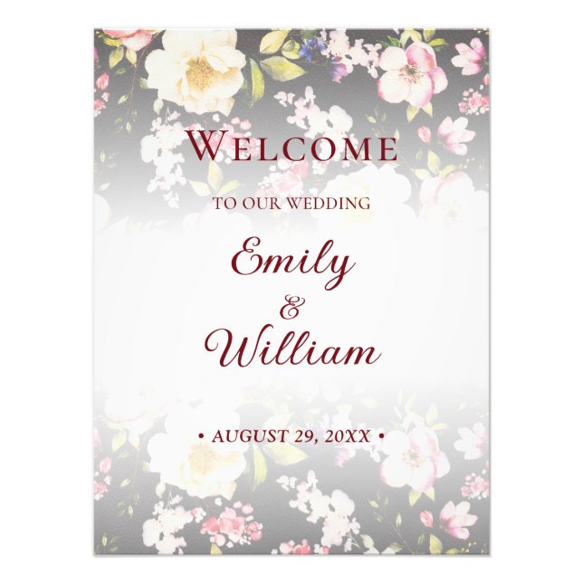 Watercolor Pink Yellow Roses,black blurred,Wedding Photo Print (Front)