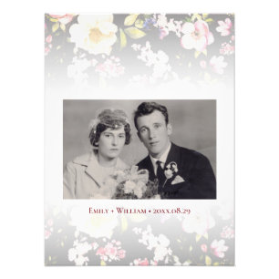 Watercolor Pink Yellow Roses,black blurred,Wedding Photo Print