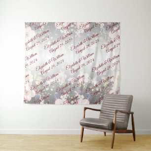 Watercolor Pink Yellow Roses,black blurred,Wedding Tapestry