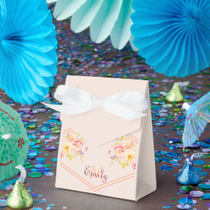 Watercolor Pink Yellow Roses, Lines, Monogram Favour Box