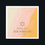 Watercolor Pink Yellow Star Custom Bat Mitzvah  Napkin<br><div class="desc">Modern Boho Watercolor Pink Yellow Bat Mitzvah Napkins with Jewish Star</div>