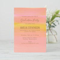 Watercolor Pink Yellow Stripes Graduation Party