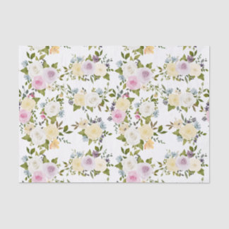 Watercolor Pink Yellow White Roses Baby Shower Tissue Paper