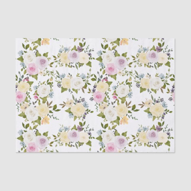 Watercolor Pink Yellow White Roses Baby Shower     Tissue Paper (Front)