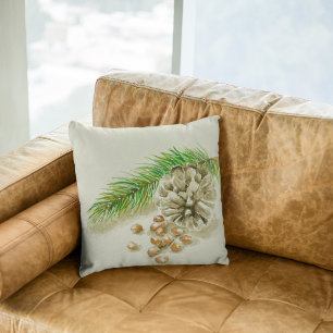 Watercolor Pinõn Nuts Pinecone New Mexico Cushion
