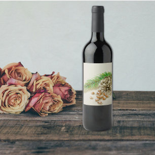Watercolor Pinõn Nuts Pinecone New Mexico Wine Label