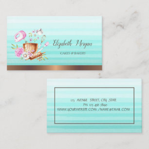 Watercolor Piping Bag Flowers Bakery Tools Business Card