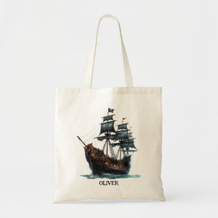 Watercolor Pirate Ship Tote Bag