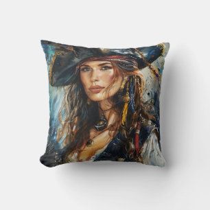 Watercolor Pirate Woman Portrait Cushion