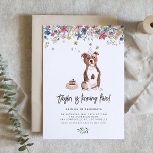 Watercolor Pitbull Dog Birthday Party Invitation