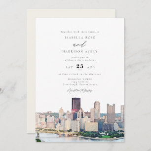 Watercolor Pittsburgh Pennsylvania Skyline Wedding Invitation