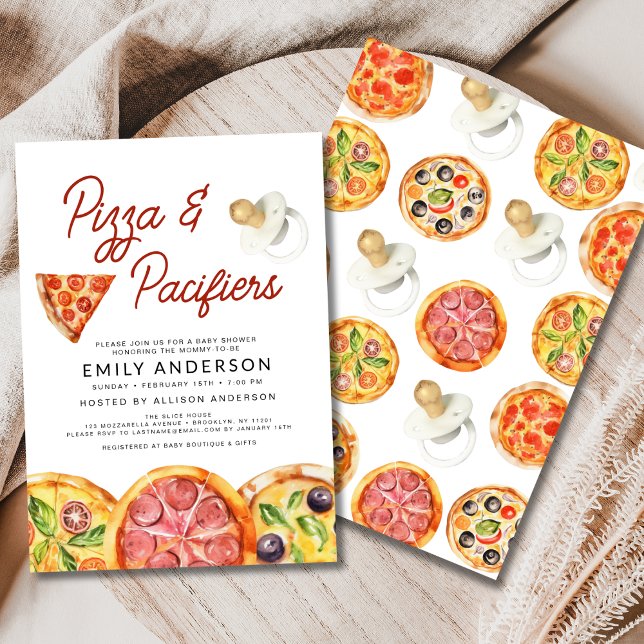Watercolor Pizza & Pacifiers Baby Shower Invitation (Creator Uploaded)