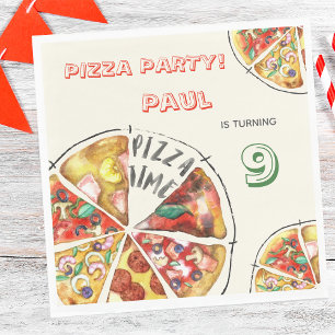 Watercolor pizza party birthday napkin