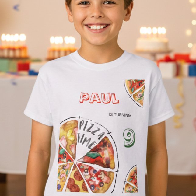 Watercolor pizza party birthday T-Shirt (Creator Uploaded)
