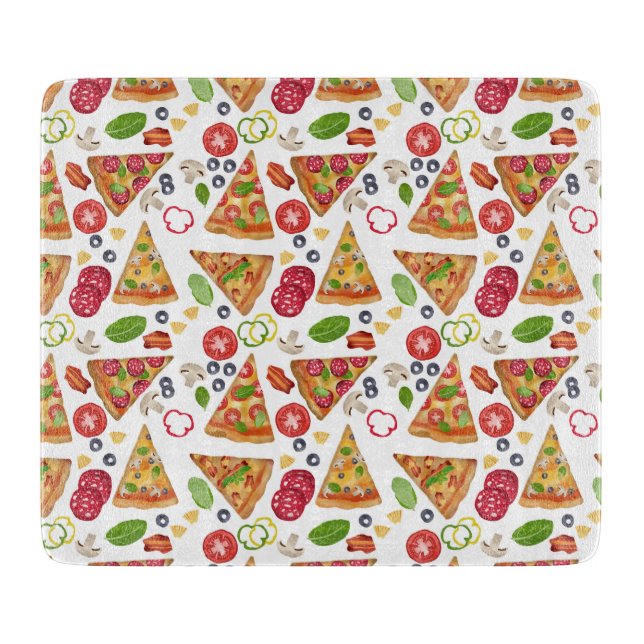 Watercolor Pizza Slices Pattern Cutting Board (Front)