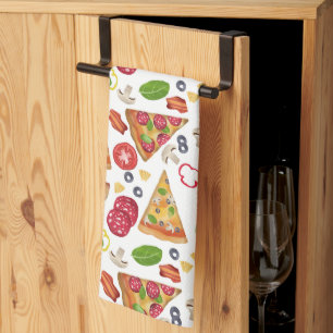 Watercolor Pizza Slices Pattern Tea Towel
