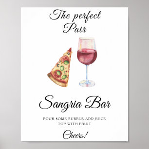 Watercolor Pizza Wine Bridal shower Sangria bar Poster