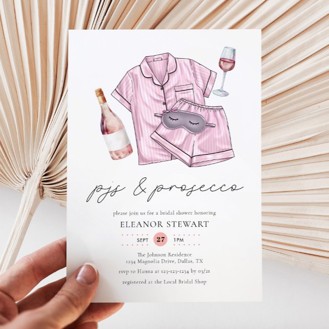 Watercolor PJs & Prosecco Bridal Shower Invitation (Creator Uploaded)