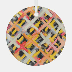 Watercolor plaid, bold, colourful, diagonal. glass tree decoration