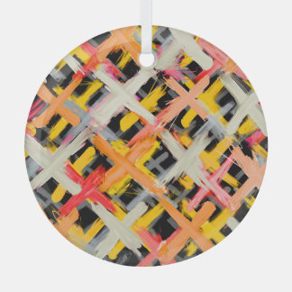 Watercolor plaid, bold, colourful, diagonal. glass tree decoration