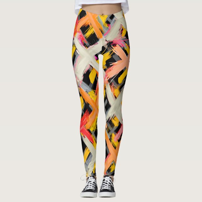 Watercolor plaid, bold, colourful, diagonal. leggings (Front)