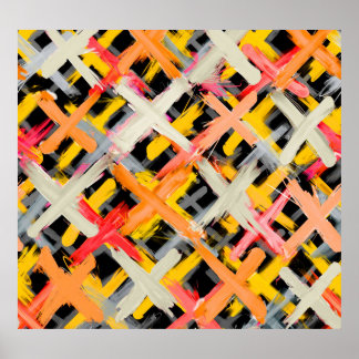 Watercolor plaid, bold, colourful, diagonal. poster