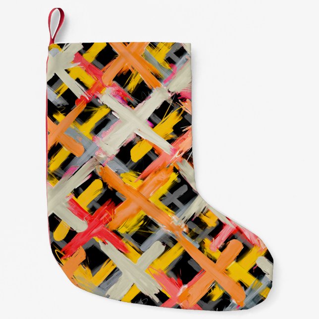 Watercolor plaid, bold, colourful, diagonal. small christmas stocking (Front)