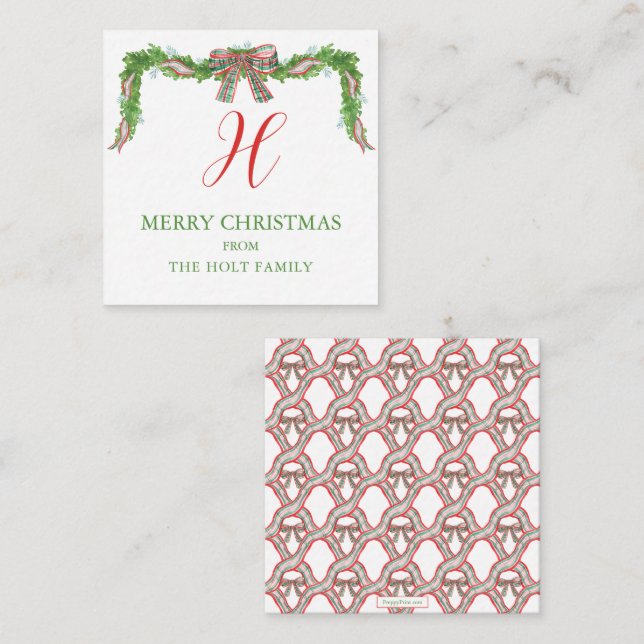 Watercolor Plaid Bow Garland Christmas Enclosure Card (Front/Back)