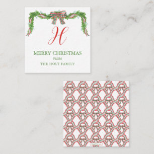 Watercolor Plaid Bow Garland Christmas Enclosure Card