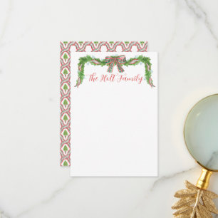 Watercolor Plaid Bow Garland Christmas Thank You Card