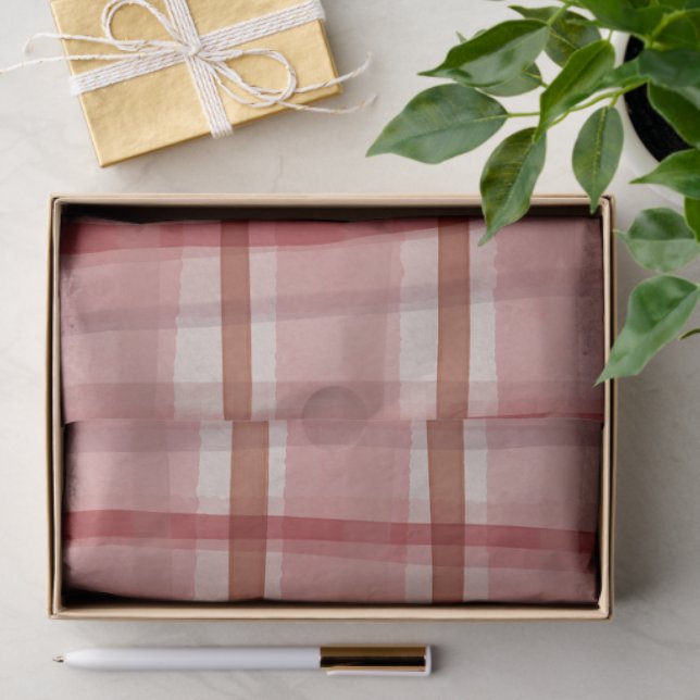 Watercolor Plaid Hand-Drawn Modern Rustic Preppy Tissue Paper (Gift)
