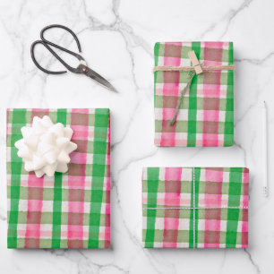 Watercolor Plaid Hand-Drawn Modern Rustic Preppy Wrapping Paper Sheet