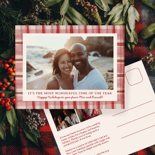 Watercolor Plaid Handmade Christmas Custom 3 Photo Holiday Postcard