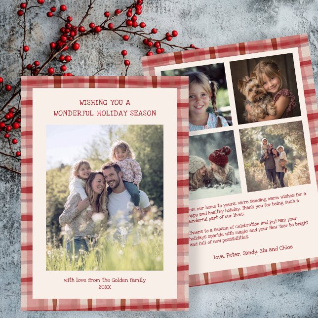 Watercolor Plaid Handmade Christmas Custom 5 Photo Holiday Card (Watercolor Plaid Handmade Christmas Custom 5 Photo Holiday Card
)