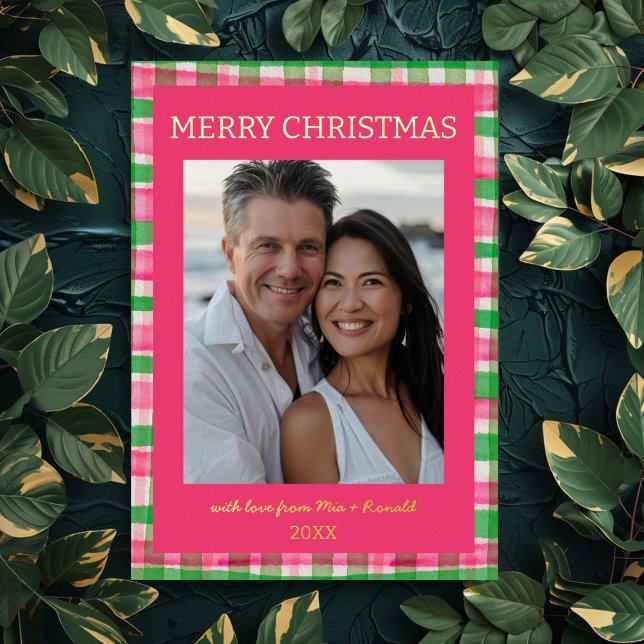 Watercolor Plaid Handmade Christmas Custom Photo (Watercolor Plaid Handmade Christmas Custom Photo GOLD Foil Holiday Card
)