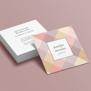Watercolor Plaid Mauve Grey Pink Cream Yellow Square Business Card