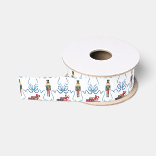 Watercolor Plaid Nutcracker Bear Monogram Crest Grosgrain Ribbon