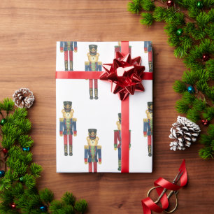 Watercolor Plaid Nutcracker Bear Monogram Crest Wrapping Paper