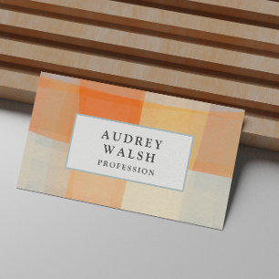 Watercolor Plaid Orange Cream Blue professional  Business Card