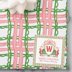 Watercolor Plaid Santa Monogram Crest Gift Card
