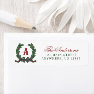 Watercolor Plaid Tartan Laurel Wreath Monogram