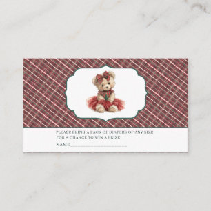 Watercolor Plaid teddy bear baby shower diaper Enclosure Card