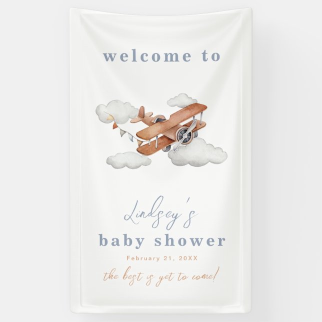 Watercolor Plane Baby Shower Welcome Banner (Vertical)