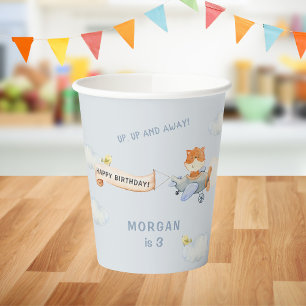 Watercolor Plane Cute Fox Birthday Party Paper Cups