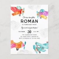 Watercolor Planes Clouds Sky Kid Aeroplane Birthda