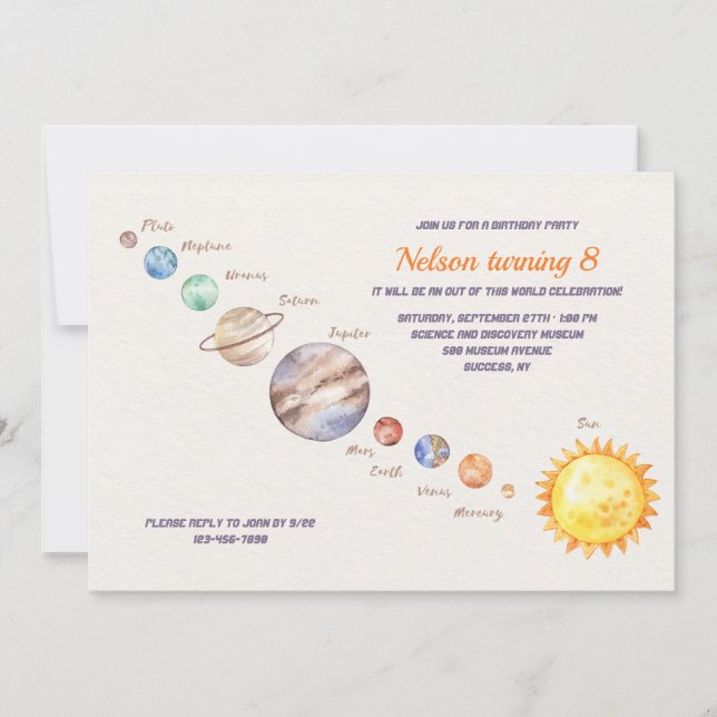 Watercolor Planets Birthday Invitation (Front)