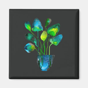 Watercolor plant art green and blue abstract magnet