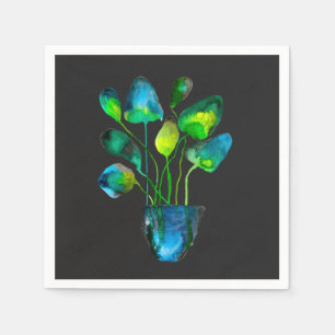 Watercolor plant art green and blue abstract napkin